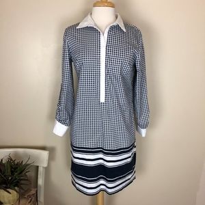Ann Taylor Cotton Dress Stripe Navy white collar M